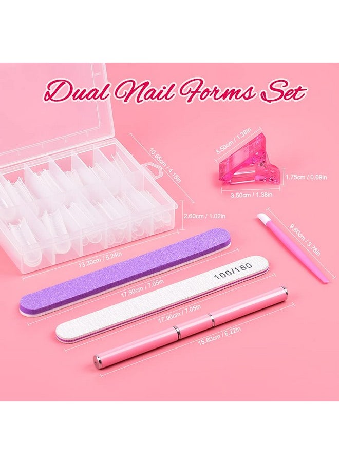 TsMADDTs L Forms Set,Tsmaddts 120 Pcs Poly Gel Nail Form Polygel Nail Forms Clear Coffin Nail Extension Forms With Nail Clips Gel Brush Picker Nail Files Buffer Cuticle Pushers, Gel Nail Mold Kit  - Image 1