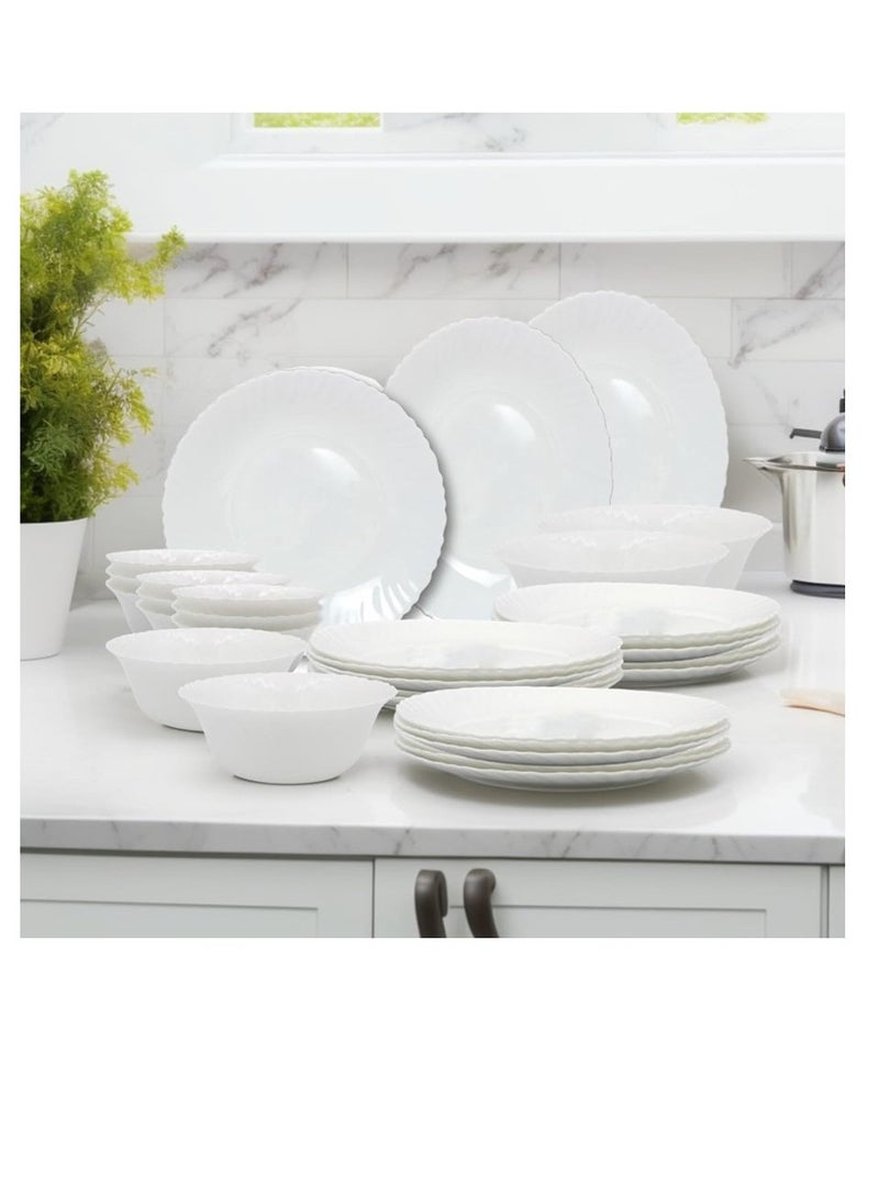 Houzi Houzi 18 Pcs Opal ware Dinner set 4 x dinner plate 4 x dessert plate 4 x bowl 1 x serving bowl 1 x serving plate  - Image 1