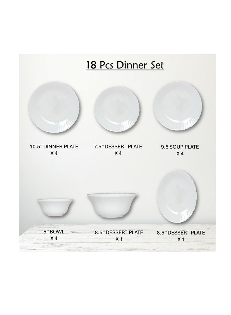 Houzi Houzi 18 Pcs Opal ware Dinner set 4 x dinner plate 4 x dessert plate 4 x bowl 1 x serving bowl 1 x serving plate  - Image 2