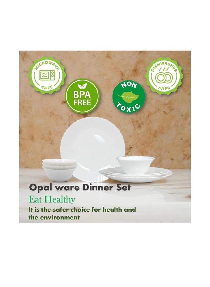 Houzi Houzi 18 Pcs Opal ware Dinner set 4 x dinner plate 4 x dessert plate 4 x bowl 1 x serving bowl 1 x serving plate  - Image 4