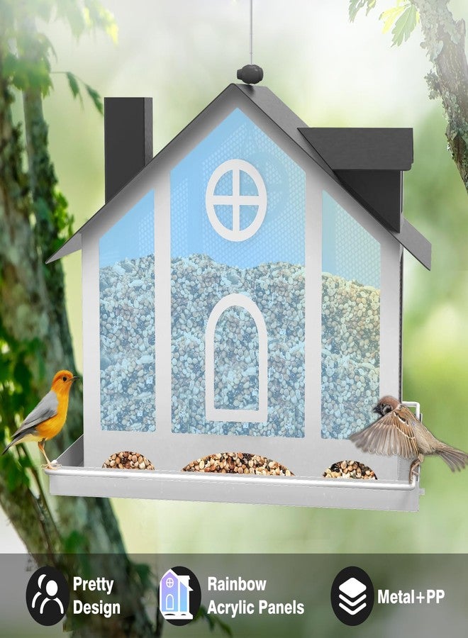 FlowaFoli Bird Feeders for Outdoors, Decorative Large Bird Feeders for Outdoors with Rainbow Acrylic Panels, Ideal Gift for BirdLovers to Attract Feathered Friends Year-Round - Image 2
