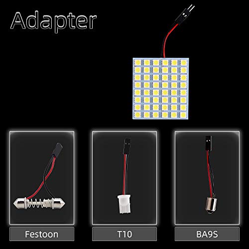 GLL Super White Energy-saving 5050 48-SMD LED Panel Dome Light Auto Car Interior Reading Plate Light Roof Ceiling Interior Wired Lamp+T10 BA9S Festoon Adapter-2pcs - Image 2