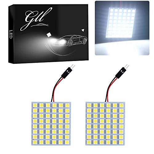 GLL Super White Energy-saving 5050 48-SMD LED Panel Dome Light Auto Car Interior Reading Plate Light Roof Ceiling Interior Wired Lamp+T10 BA9S Festoon Adapter-2pcs - Image 1