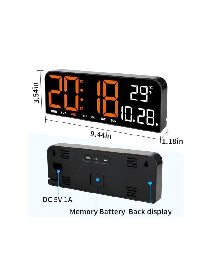 PADOM ساعة حائط رقمية من Padom، ساعة منبه رقمية كبيرة مقاس 9.6 بوصة مزودة بجهاز تحكم عن بعد، خط 3 بوصات، ساعة حائط كهربائية حديثة للمكتب لغرفة المعيشة وغرفة النوم وديكور المرآب والمراهقين وكبار السن - Image 2