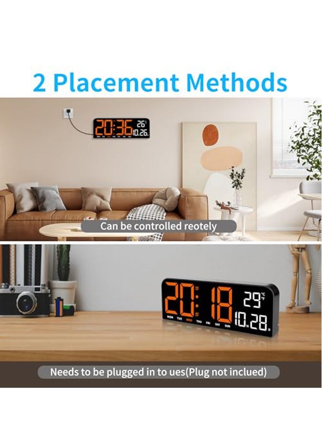 PADOM ساعة حائط رقمية من Padom، ساعة منبه رقمية كبيرة مقاس 9.6 بوصة مزودة بجهاز تحكم عن بعد، خط 3 بوصات، ساعة حائط كهربائية حديثة للمكتب لغرفة المعيشة وغرفة النوم وديكور المرآب والمراهقين وكبار السن - Image 3