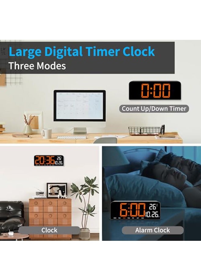 PADOM ساعة حائط رقمية من Padom، ساعة منبه رقمية كبيرة مقاس 9.6 بوصة مزودة بجهاز تحكم عن بعد، خط 3 بوصات، ساعة حائط كهربائية حديثة للمكتب لغرفة المعيشة وغرفة النوم وديكور المرآب والمراهقين وكبار السن - Image 4