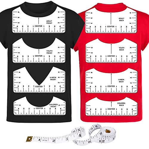 9Pcs TshirtRuler Guide to Center Vinyl Transparent VNeckRound PVC Ruler for Alignment Heat Press Children Youth Adult Front and Back Measurement 10in