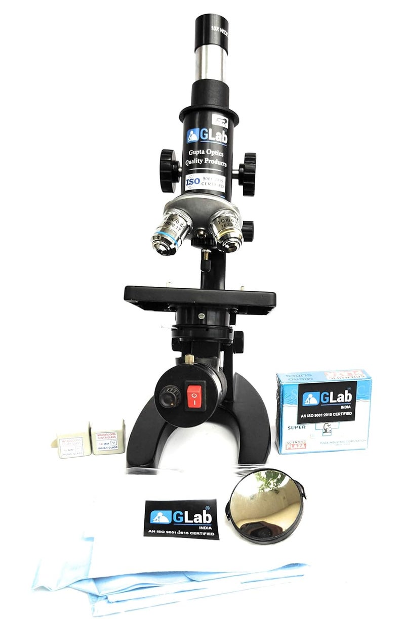 GLAB India Compound Student Microscope White | LED Lamp with 10 Prepared Slides | ISO Certified Biological Microscope for Students, Schools & Laboratory Use - Image 1
