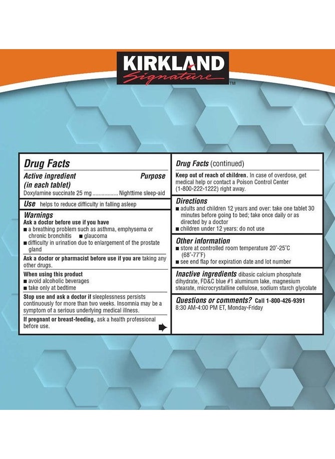 Kirkland Signature Sleep Aid Doxylamine Succinate 25 Mg 2x96 Tablets  - Image 2