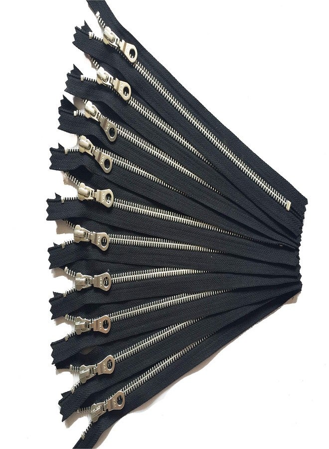 Craftbot YKK Aluminum Metal Zippers with Donut Pull 10 Inch Number 5 in Black Silver Teeth Set of 12 Pieces by Craftbot - Image 1
