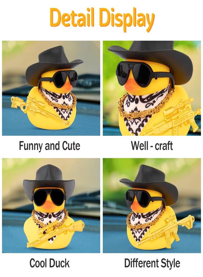 wonuu Car Rubber Cowboy Duck,Duck Ornament Cool Car Accessories Duck Car Dashboard Decoration Special Prop Necklace, M416 - Image 4