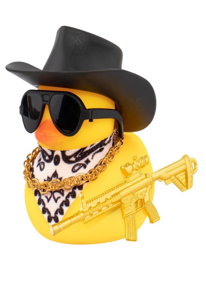 wonuu Car Rubber Cowboy Duck,Duck Ornament Cool Car Accessories Duck Car Dashboard Decoration Special Prop Necklace, M416 - Image 1