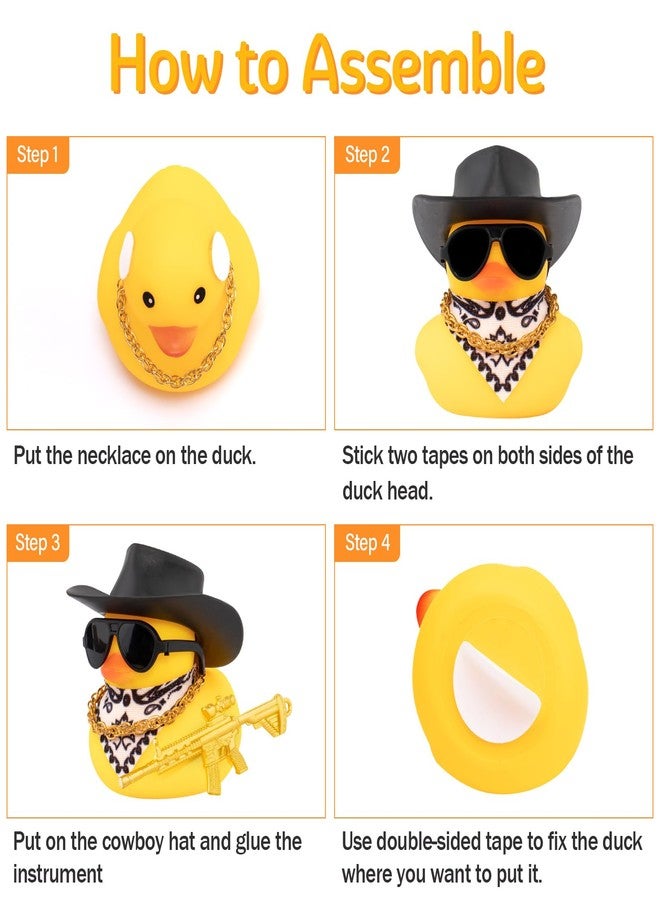 wonuu Car Rubber Cowboy Duck,Duck Ornament Cool Car Accessories Duck Car Dashboard Decoration Special Prop Necklace, M416 - Image 3