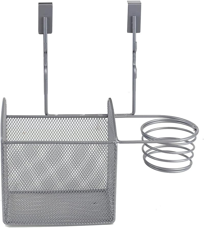 Home Basics Home Basics Steel Over Door Bathroom Hair Care & Hot Styling Tool Organizer Storage Basket for Hair Dryer, Flat Irons, Curling Wands, Hair Straighteners, Silver