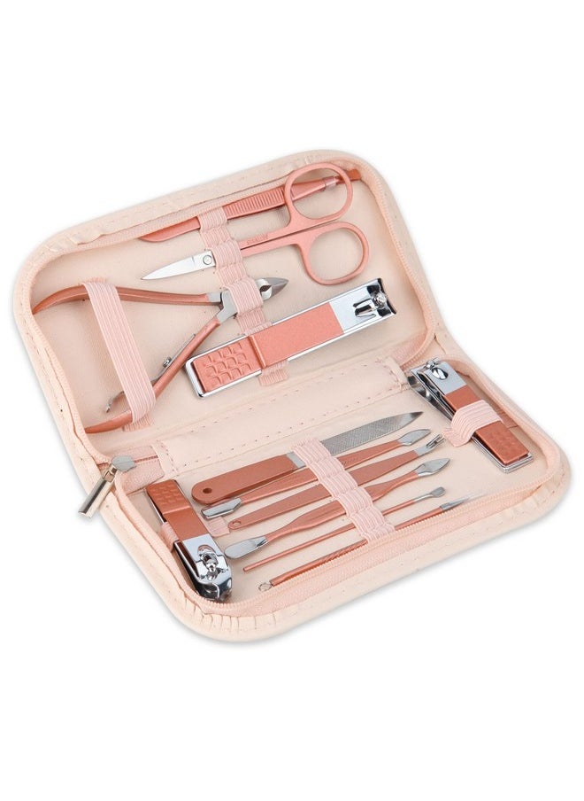 BOTEFEI Nail Clippers And Beauty Tool Portable Set, Rose Gold Martensitic Stainless Steel Manicure Set 12 In 1, With Pink Leather Bag, Suitable For Home, Workplace, Outdoor Travel, Gift Giving, Salon.  - Image 1