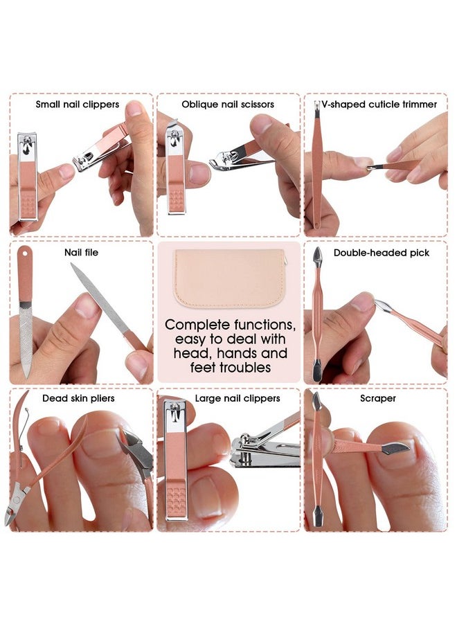 BOTEFEI Nail Clippers And Beauty Tool Portable Set, Rose Gold Martensitic Stainless Steel Manicure Set 12 In 1, With Pink Leather Bag, Suitable For Home, Workplace, Outdoor Travel, Gift Giving, Salon.  - Image 5