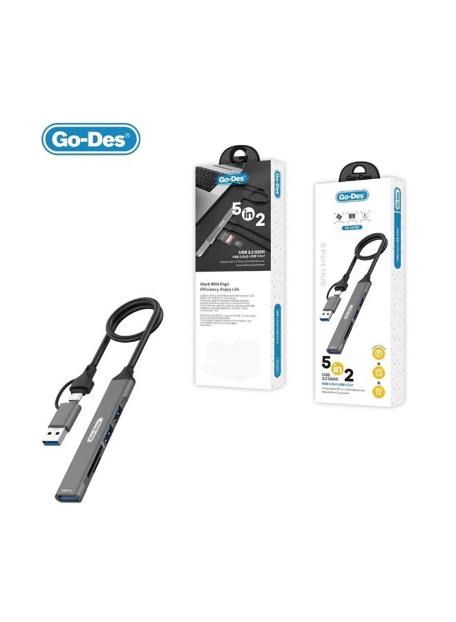 GO-DES Universal High Speed ​​5-in-2 5 Ports USB Type C Hub Adapter Cable Docking Station For PC Laptop - Image 2