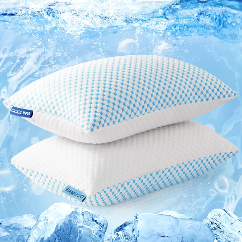 EASELAND Firm Pillows Shredded Memory Foam with Adjustable Fill - Standard Size Set of 2, Removable Cooling Cover for Hot Sleepers, Cool Bed Pillow for Side Back Stomach Sleepers - Image 1