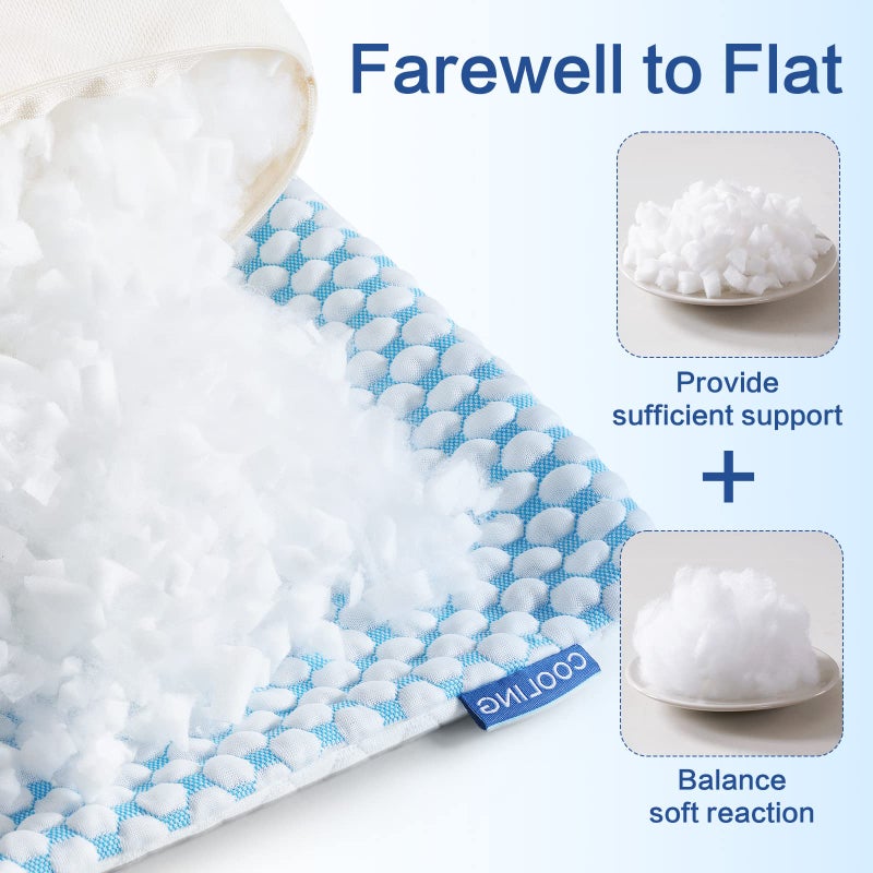 EASELAND Firm Pillows Shredded Memory Foam with Adjustable Fill - Standard Size Set of 2, Removable Cooling Cover for Hot Sleepers, Cool Bed Pillow for Side Back Stomach Sleepers - Image 3