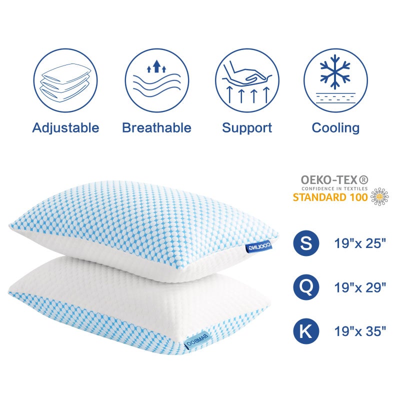 EASELAND Firm Pillows Shredded Memory Foam with Adjustable Fill - Standard Size Set of 2, Removable Cooling Cover for Hot Sleepers, Cool Bed Pillow for Side Back Stomach Sleepers - Image 5