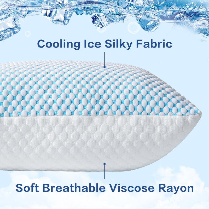 EASELAND Firm Pillows Shredded Memory Foam with Adjustable Fill - Standard Size Set of 2, Removable Cooling Cover for Hot Sleepers, Cool Bed Pillow for Side Back Stomach Sleepers - Image 2