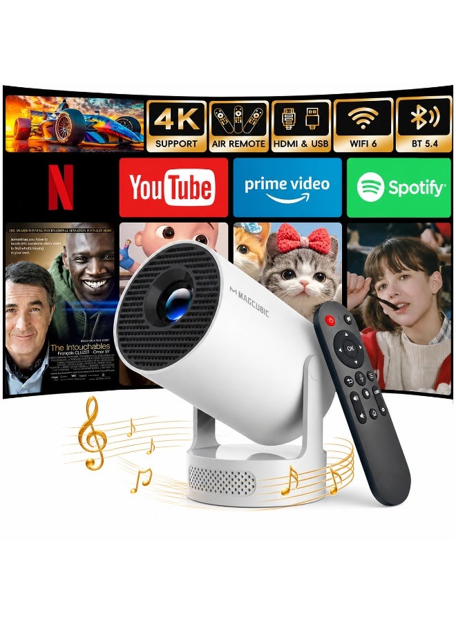 Magcubic HY300PRO+ Mini Projector with Android 14&WiFi 6 Bluetooth 5.4, 4K Support Portable with Lens Cap | 200 ANSI 5W Soundbase Speaker, 180° Rotation Auto Keystone, Built-in Apps, Home Outdoor Use - Image 1