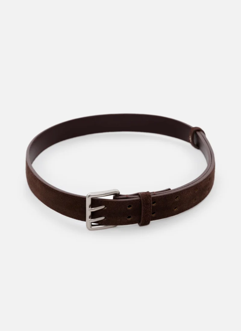 Lichi Natural suede belt with double prongs