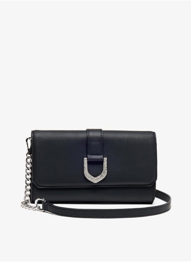 Flora Bella By Shoexpress - Women Solid Clutch with Magnetic Button Closure and Embellished Accent - Image 1