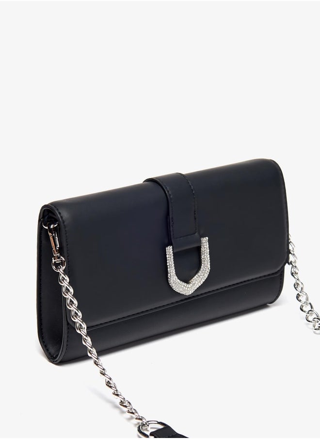 Flora Bella By Shoexpress - Women Solid Clutch with Magnetic Button Closure and Embellished Accent - Image 1