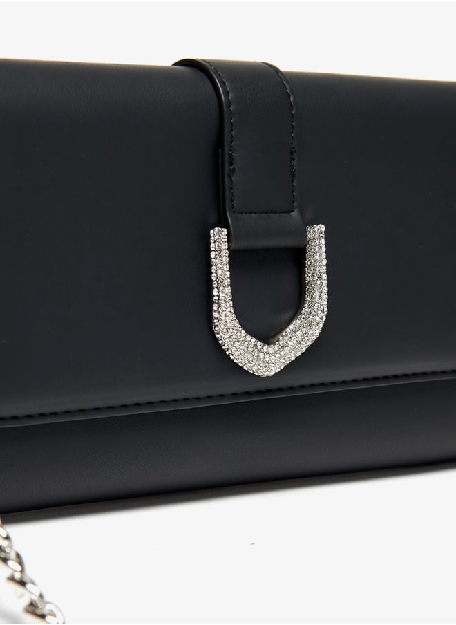 Flora Bella By Shoexpress - Women Solid Clutch with Magnetic Button Closure and Embellished Accent - Image 1