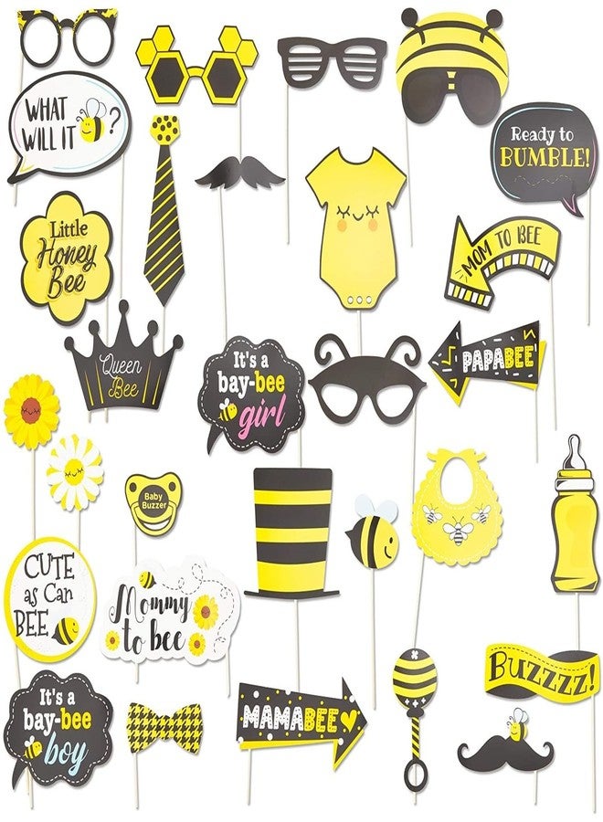 Sparkle and Bash Baby Photo Booth Props Bee Theme Kit - 30 Piece Yellow & White Cardstock - Bee Party Photo Booth & Accessories - Decorations for Baby Shower, Birthday & Gender Reveal Snaps - Image 1