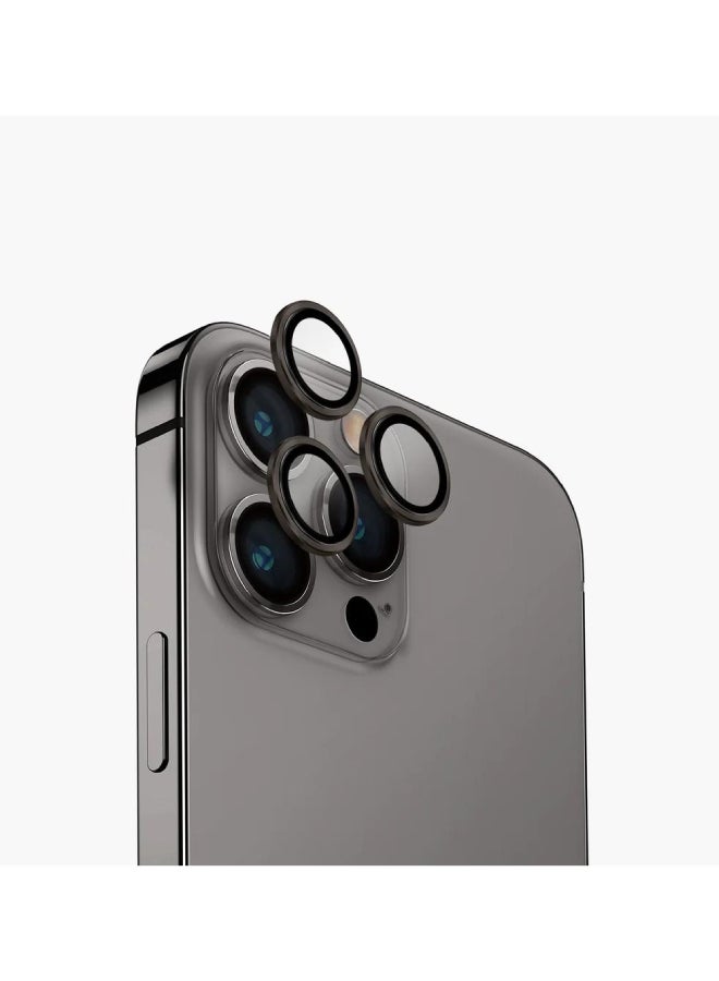 واقي عدسة الكاميرا من الألومنيوم لهاتف iPhone 15 Pro Optix باللون الرمادي الفولاذي