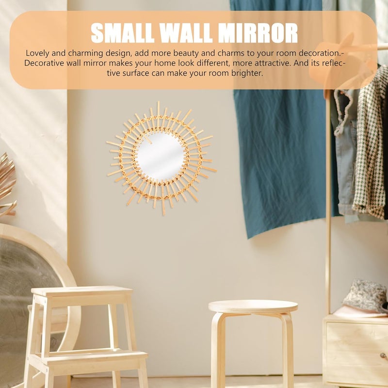 Homoyoyo Rattan Wicker Round Wall Mirror 15.5"/40cm Decorative Circle Mirror for Living Room and Bathroom Home Décor - Image 4