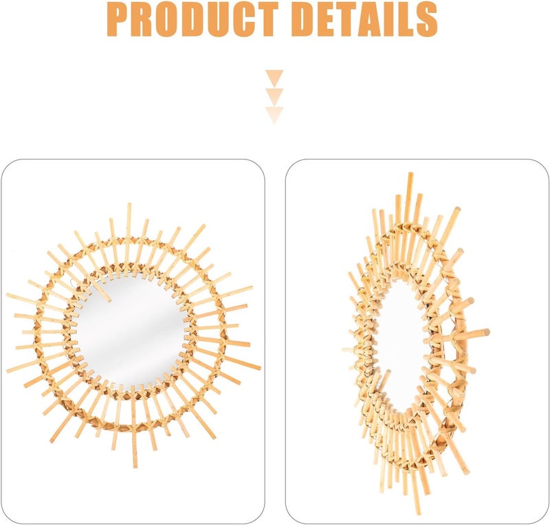 Homoyoyo Rattan Wicker Round Wall Mirror 15.5"/40cm Decorative Circle Mirror for Living Room and Bathroom Home Décor - Image 3
