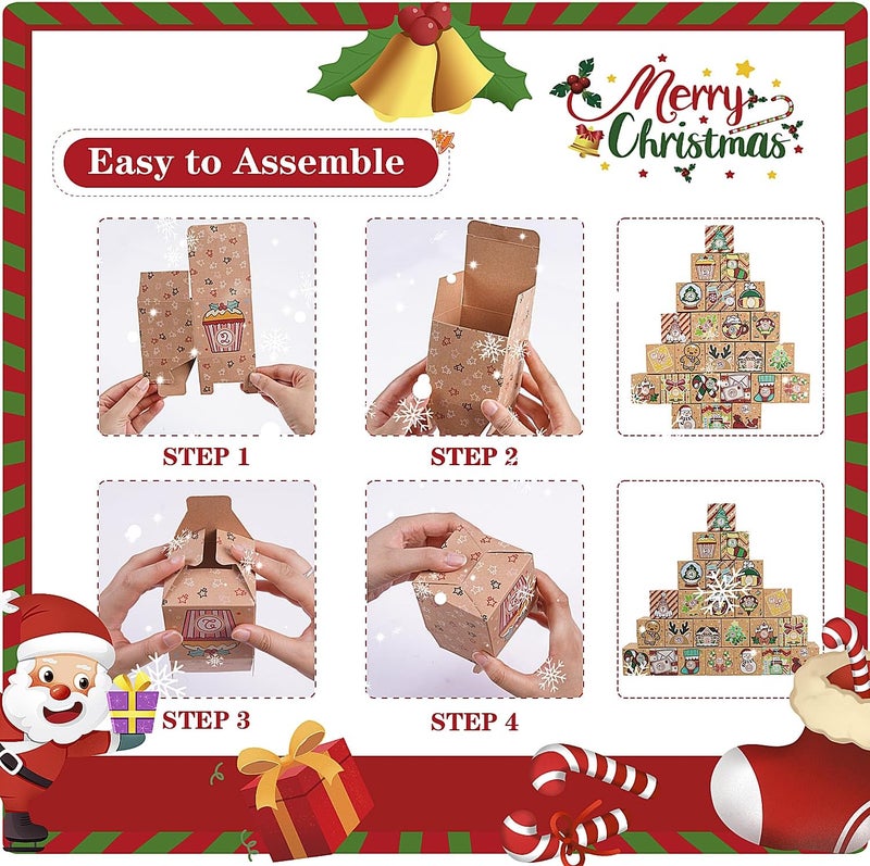 Jaywayang 24 Pcs DIY Christmas Empty Advent Calendar 2024, 24 Days Cute Kraft Paper Christmas Cardboard Number Boxes Christmas Countdown Calendar Advent Xmas Gift Box for Kids Holiday Decor - Image 3