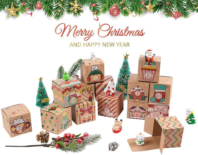 Jaywayang 24 Pcs DIY Christmas Empty Advent Calendar 2024, 24 Days Cute Kraft Paper Christmas Cardboard Number Boxes Christmas Countdown Calendar Advent Xmas Gift Box for Kids Holiday Decor - Image 4