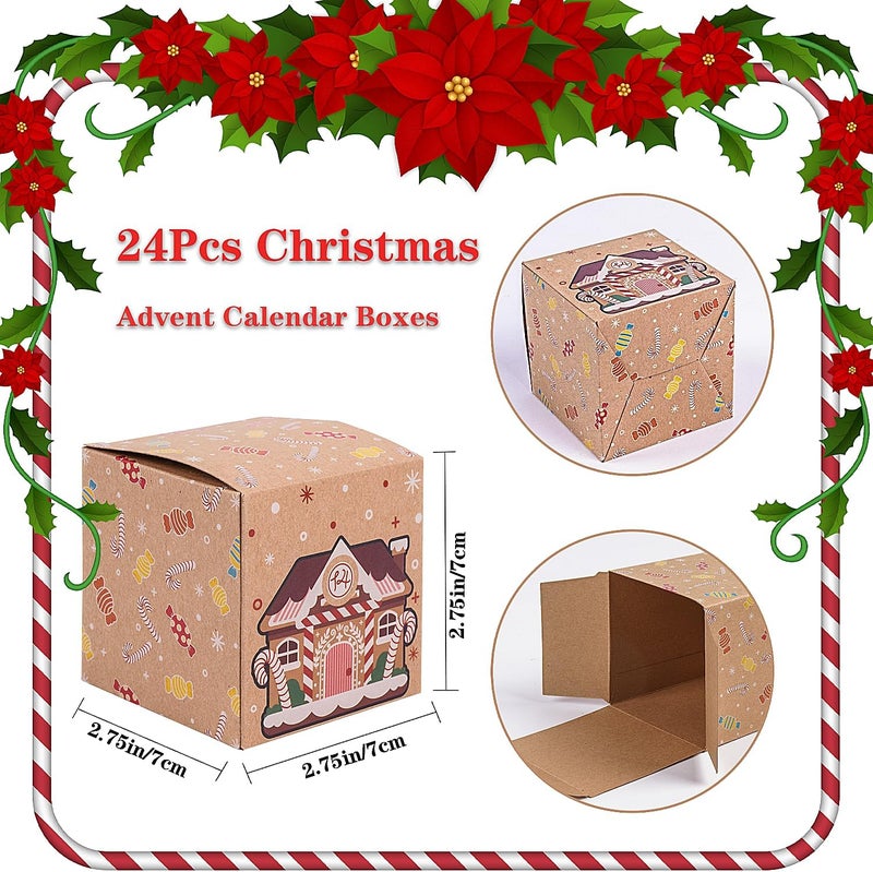 Jaywayang 24 Pcs DIY Christmas Empty Advent Calendar 2024, 24 Days Cute Kraft Paper Christmas Cardboard Number Boxes Christmas Countdown Calendar Advent Xmas Gift Box for Kids Holiday Decor - Image 2