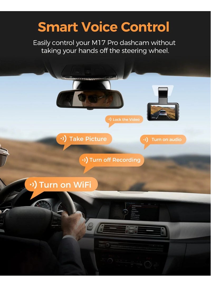 AZDOME Dash Cam - Voice-Activated, 3K Single Channel with 2K Front & 1K Rear Lenses, Super Night Vision, WiFi Enabled, App Control, Includes 64GB Car and Parking Hardwire Kit, Loop Recording & Emergency Lock  - Image 4