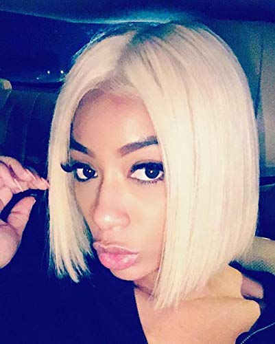 Blonde Bob Wig Human Hair Short Straight 613 Bob Lace Front Wig Medium Size Cap Brazilian Remy Hair Pre plucked Hairline with baby hair
