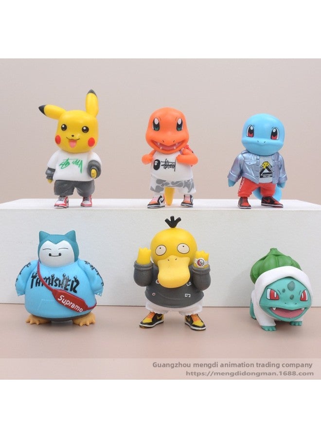 6 Q Version Of The Pet Elf Pikachu Tide Suit Hand-held Jenny Turtle Can Reach Duck Fat Ding Doll Model Ornaments Animation-Color:6 Tide Clothing Pet Elf - Image 1
