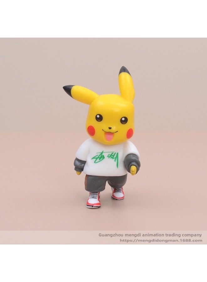 6 Q Version Of The Pet Elf Pikachu Tide Suit Hand-held Jenny Turtle Can Reach Duck Fat Ding Doll Model Ornaments Animation-Color:6 Tide Clothing Pet Elf - Image 3