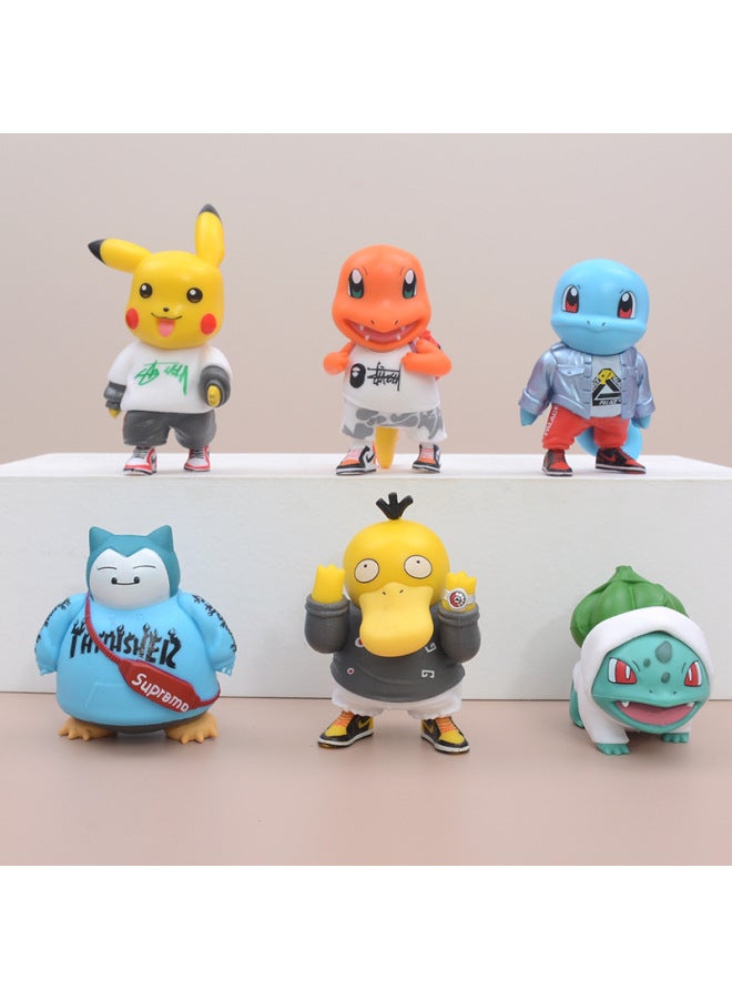 6 Q Version Of The Pet Elf Pikachu Tide Suit Hand-held Jenny Turtle Can Reach Duck Fat Ding Doll Model Ornaments Animation-Color:6 Tide Clothing Pet Elf - Image 2
