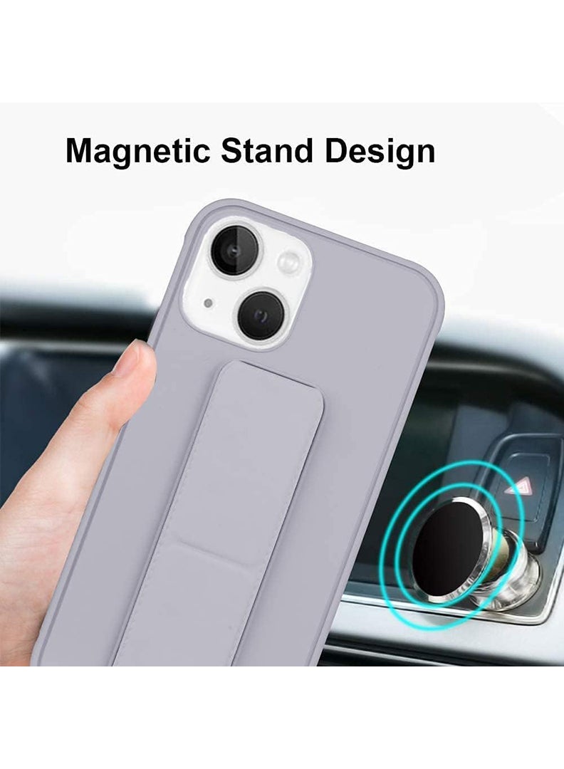 Case Up Compatible with Apple iPhone 15 Plus Case with Magnetic Stand & Holder, Premium Silicone Finger Grip Strap Holder Case Car Mount Kickstand Cover- Grey - Image 2