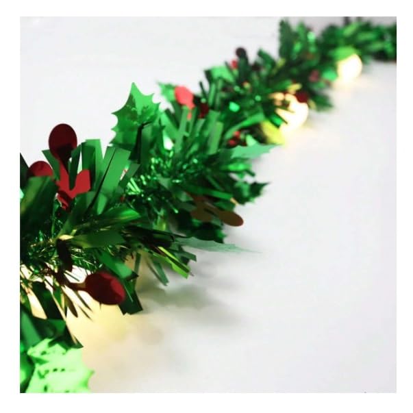 Krisah Set of 5 Christmas Artificial Tinsel Garland for Home Decorations Wall Door Xmas Tree Hanging Strings 5.9 Feet Long- Christmas Decorations Items for Home (Green Cherry) - Image 4