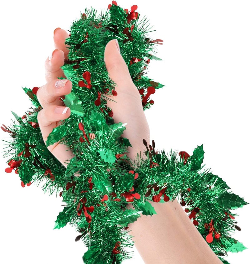 Krisah Set of 5 Christmas Artificial Tinsel Garland for Home Decorations Wall Door Xmas Tree Hanging Strings 5.9 Feet Long- Christmas Decorations Items for Home (Green Cherry) - Image 2