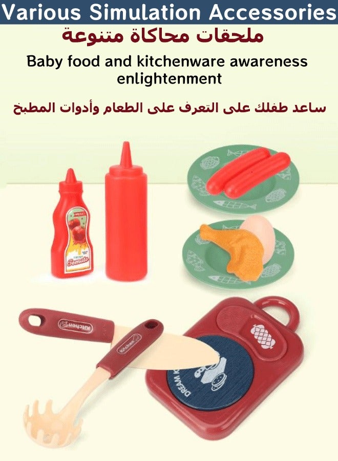 مجموعة ألعاب مطبخ للأطفال مكونة من 32 قطعة، ألعاب مطبخ تظاهرية للأطفال، عربة تسوق، مجموعة ألعاب لعب الأدوار التعليمية، ملحقات مطبخ صغيرة مع ضوء وصوت للبنات والأولاد - Image 4