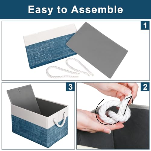 Fab totes Storage Bins [3-Pack], Foldable Storage Baskets for Organizing Toys, Books, Shelves, Closet, Large Storage Box with Rope Handles, Sturdy Organizer Bins, White & Blue - Image 4