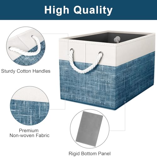 Fab totes Storage Bins [3-Pack], Foldable Storage Baskets for Organizing Toys, Books, Shelves, Closet, Large Storage Box with Rope Handles, Sturdy Organizer Bins, White & Blue - Image 2