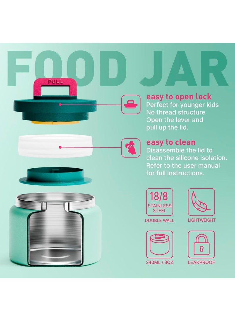 BEOLA SET of 2pcs, Lunch Box Kids School with Bottle, Bento Lunch Box for Kids with 8oz Insulated Thermos Food Jar and 550ml Insulated Water Bottle with Straw Lid, Bottle for Kids School (Ever Blooming) - Image 4