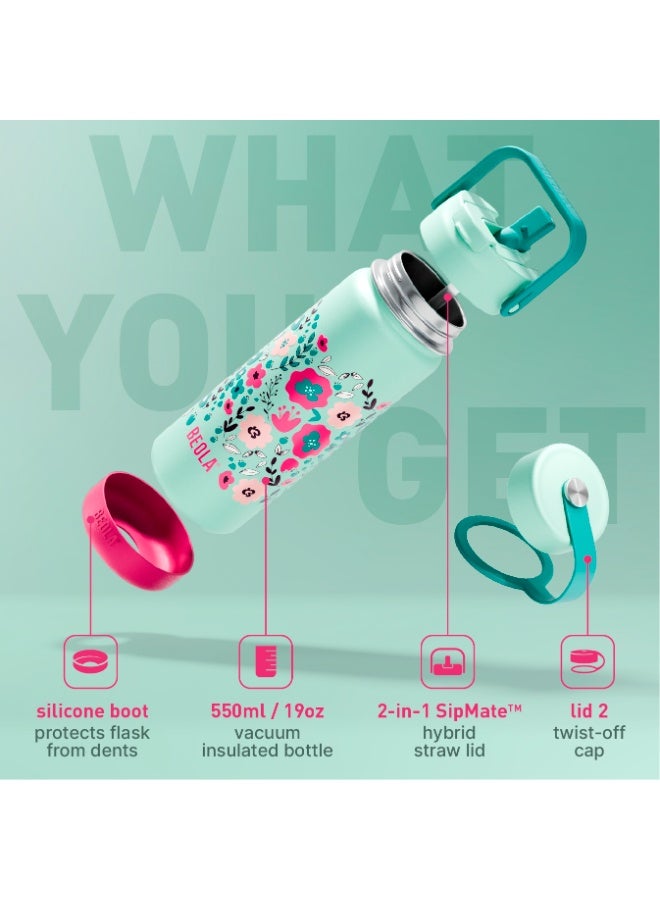 BEOLA SET of 2pcs, Lunch Box Kids School with Bottle, Bento Lunch Box for Kids with 8oz Insulated Thermos Food Jar and 550ml Insulated Water Bottle with Straw Lid, Bottle for Kids School (Ever Blooming) - Image 5